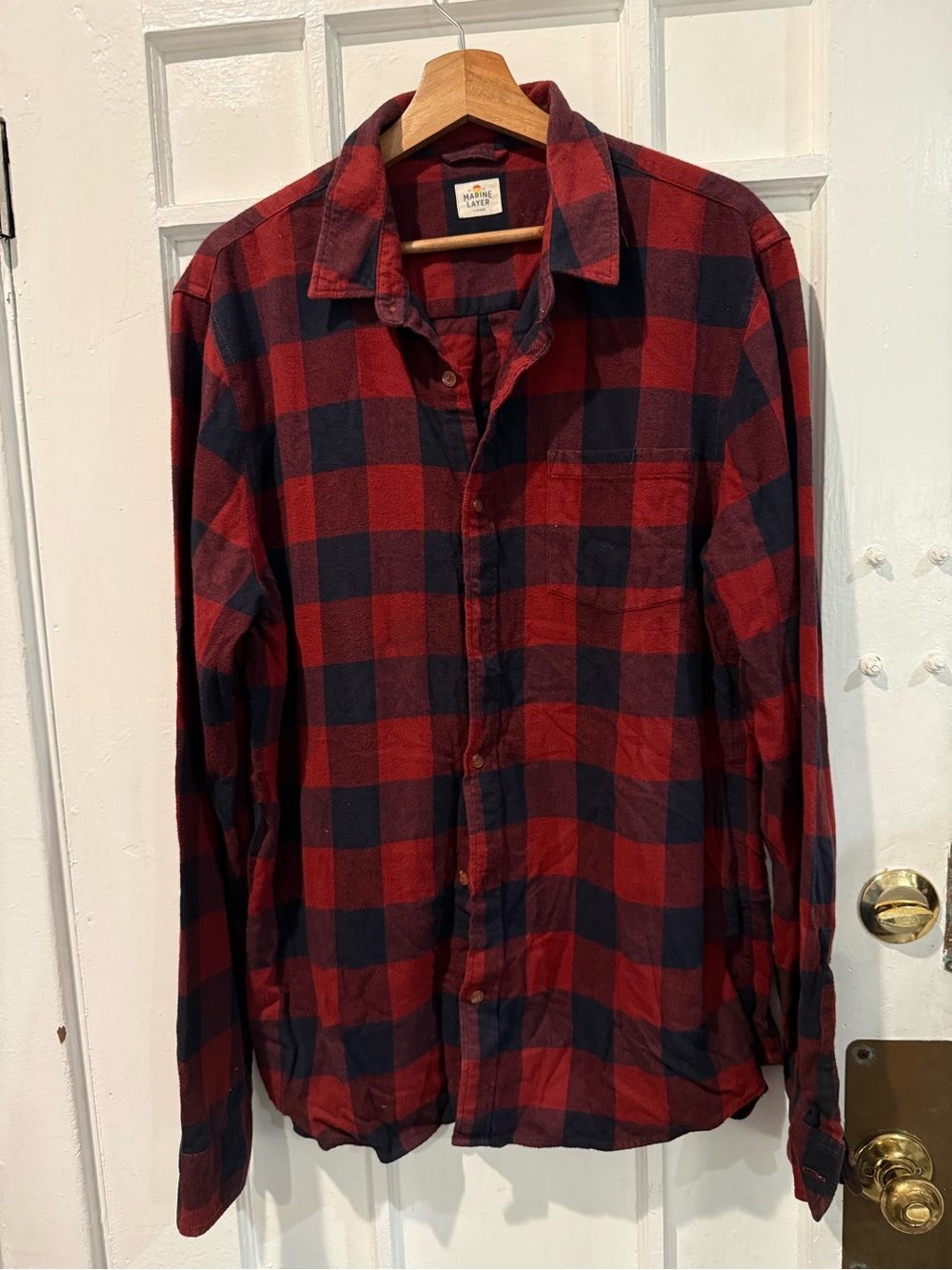 Marine Layer Red & Black Plaid Button-Down Shirt